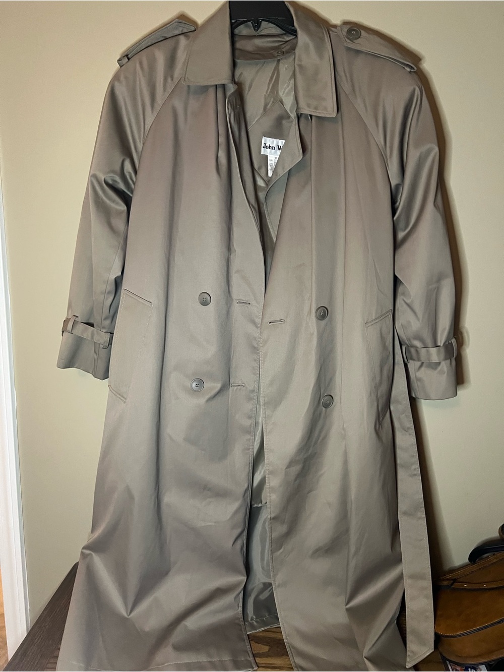 Vintage John Weitz Taupe Trench Coat - Classic Double-Breasted Overcoat